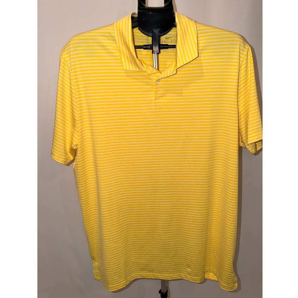 Nike Golf Polo Yellow Striped Tiger Woods Collection Mens Large